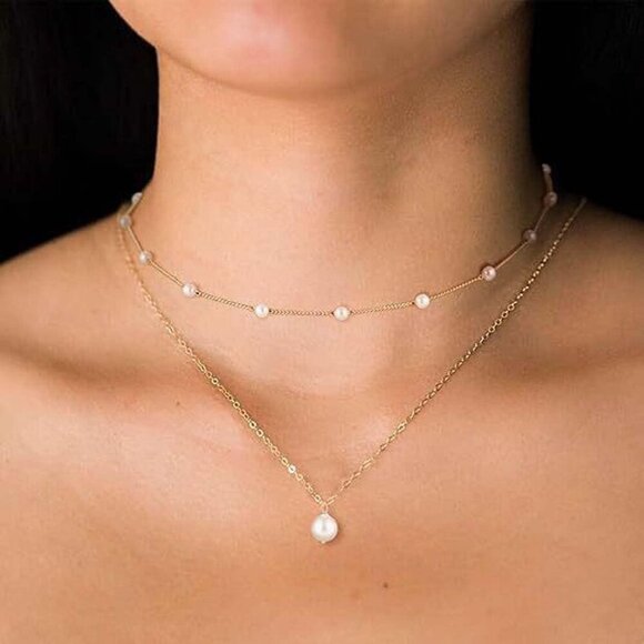 🆕 Women Gold Pearl Choker Necklace Trendy Chain Layered Birthday Jewelry Gifts - Picture 3 of 6